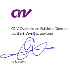 Handtekening i.o. Bert Versluis adviseur namens CNV Publieke Diensten