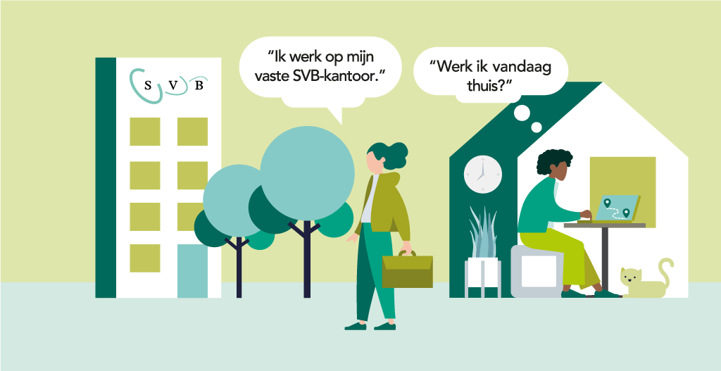 Als medewerker van de SVB maak je afspraken over thuiswerken of op een SVB locatie.
