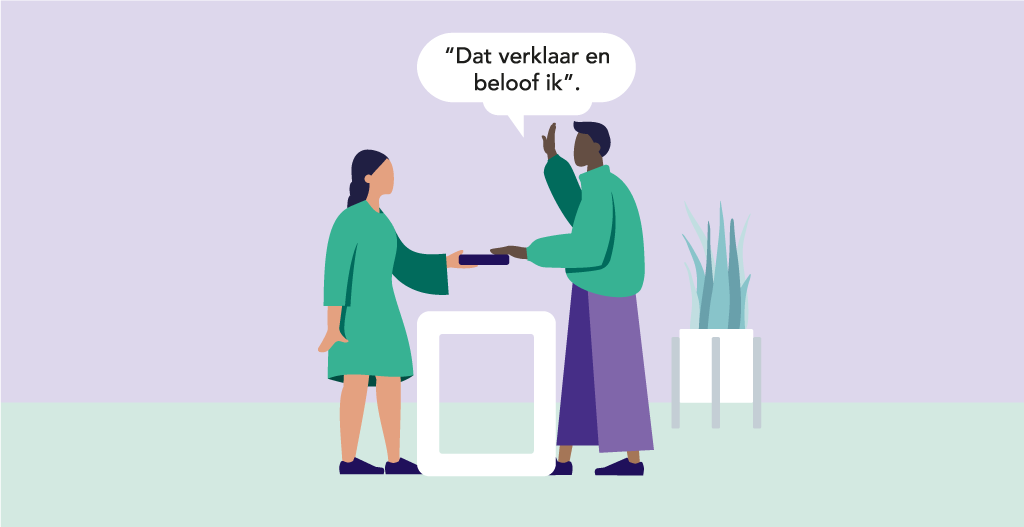 Een medewerker die bij de SVB in dienst treed, legt de eed of belofte af.