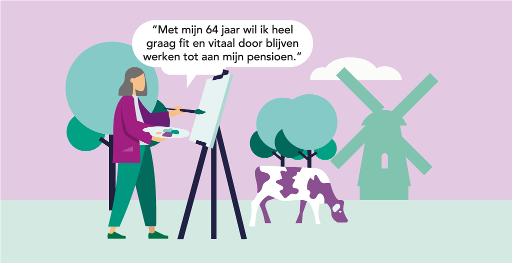 Een SVB medewerker staat in het landschap een schilderij te maken om tot rust te komen